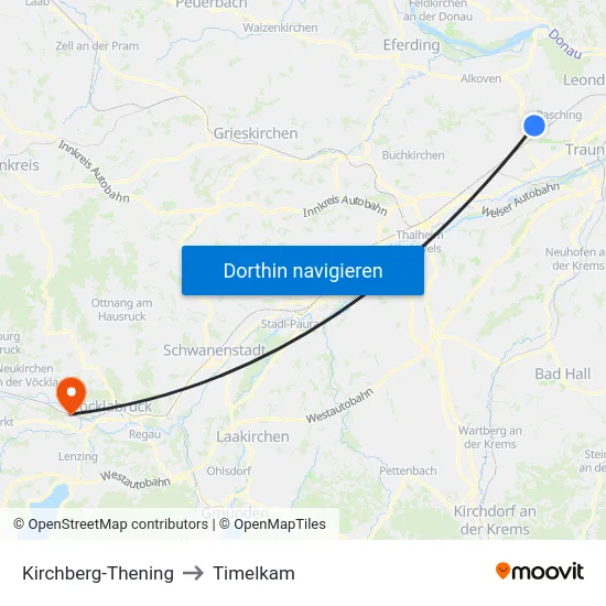 Kirchberg-Thening to Timelkam map