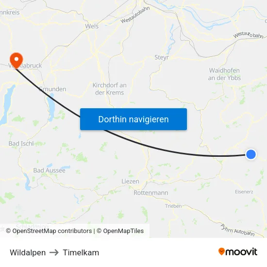 Wildalpen to Timelkam map