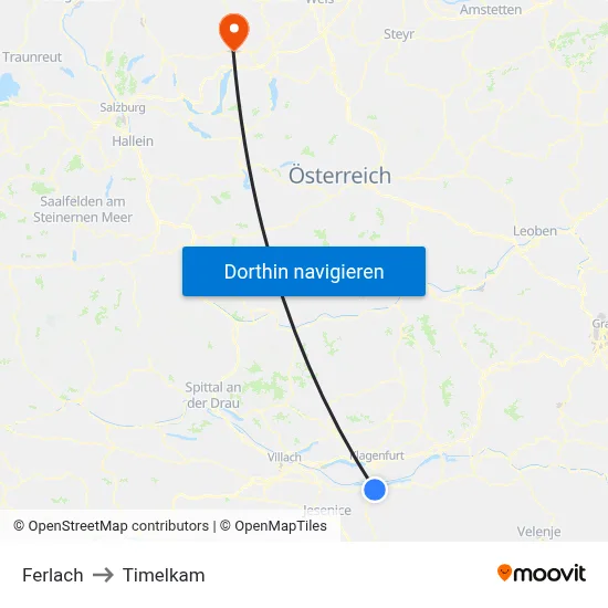 Ferlach to Timelkam map