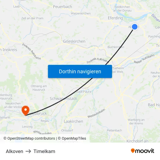 Alkoven to Timelkam map