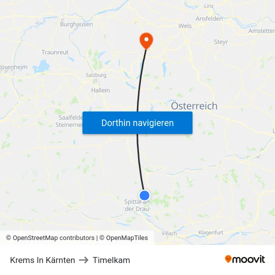 Krems In Kärnten to Timelkam map