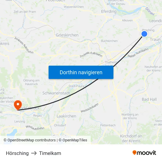 Hörsching to Timelkam map