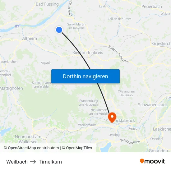 Weilbach to Timelkam map