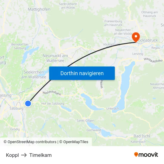 Koppl to Timelkam map