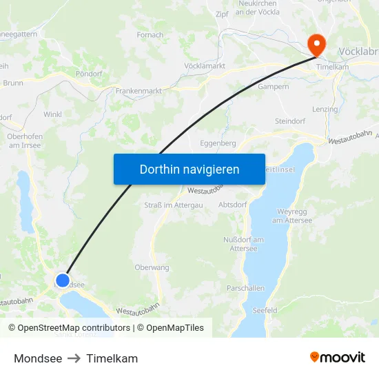 Mondsee to Timelkam map