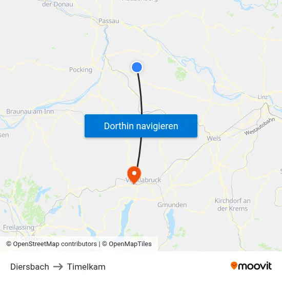Diersbach to Timelkam map