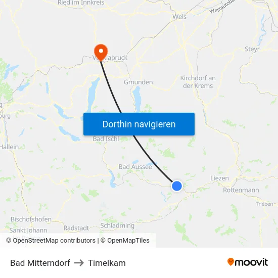 Bad Mitterndorf to Timelkam map