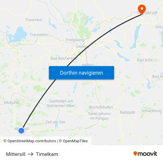 Mittersill to Timelkam map