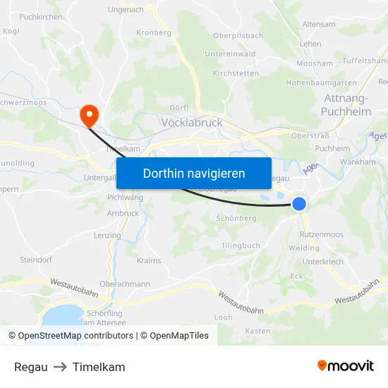 Regau to Timelkam map