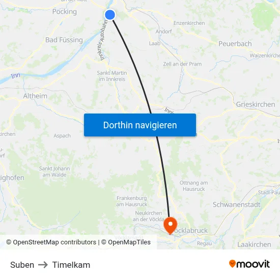 Suben to Timelkam map