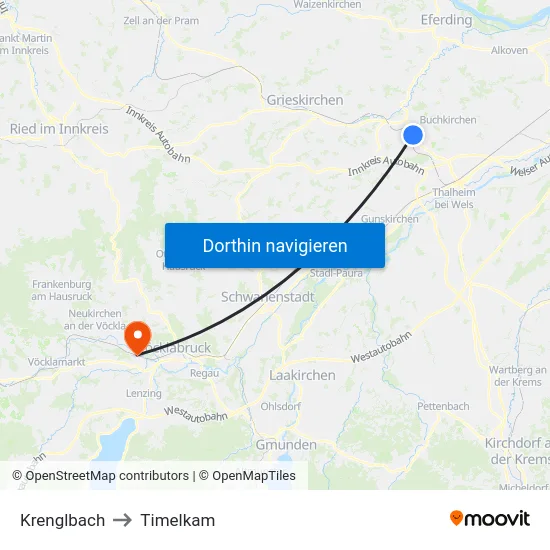 Krenglbach to Timelkam map