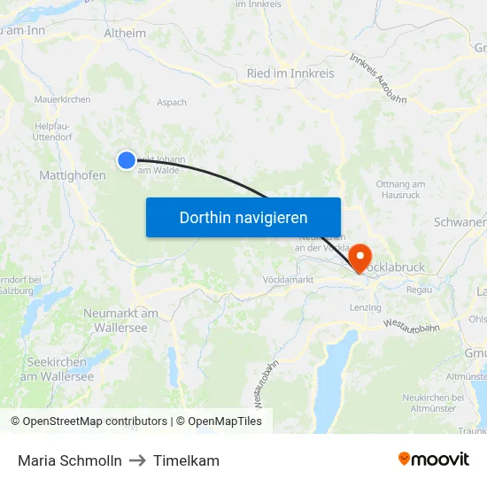 Maria Schmolln to Timelkam map