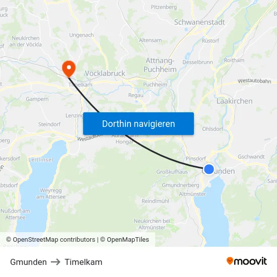 Gmunden to Timelkam map