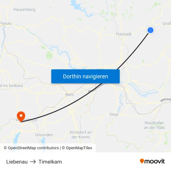 Liebenau to Timelkam map