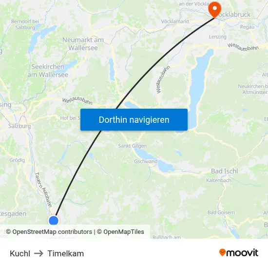 Kuchl to Timelkam map