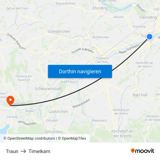 Traun to Timelkam map