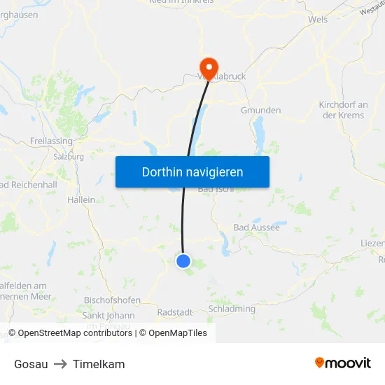 Gosau to Timelkam map