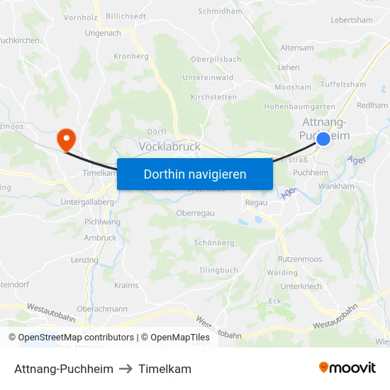 Attnang-Puchheim to Timelkam map