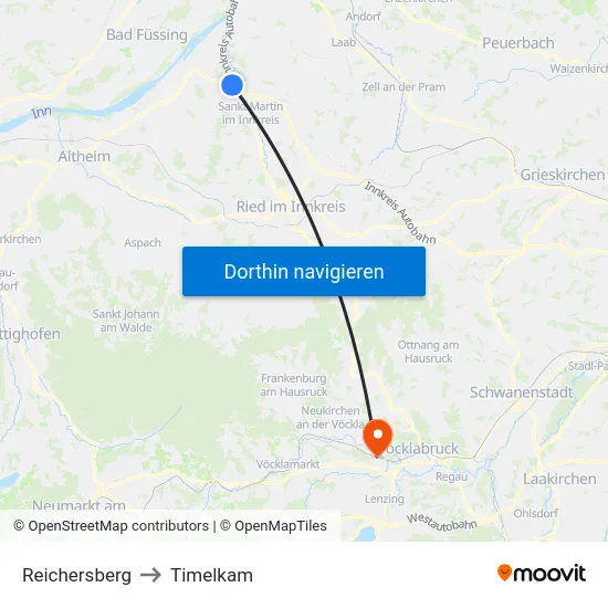 Reichersberg to Timelkam map