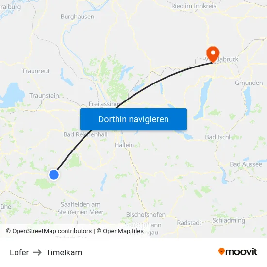 Lofer to Timelkam map