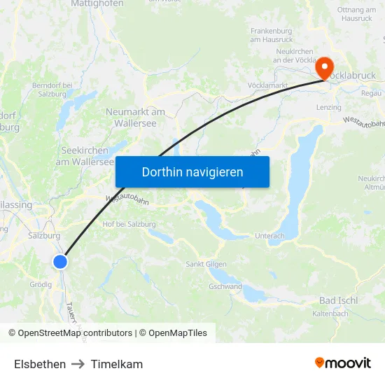 Elsbethen to Timelkam map
