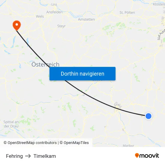 Fehring to Timelkam map