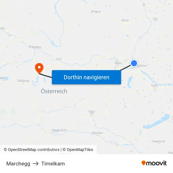 Marchegg to Timelkam map