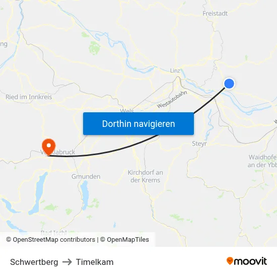 Schwertberg to Timelkam map