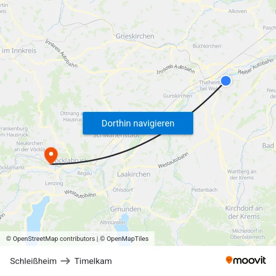 Schleißheim to Timelkam map