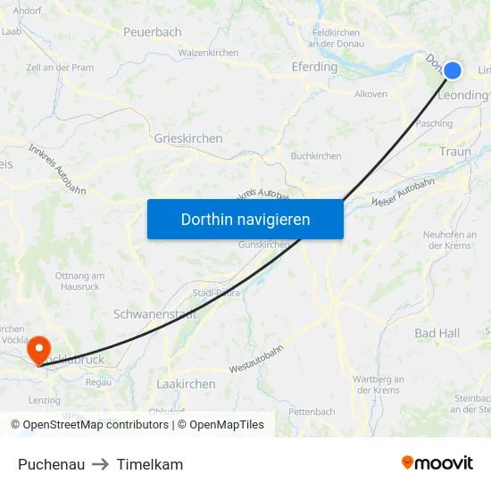 Puchenau to Timelkam map