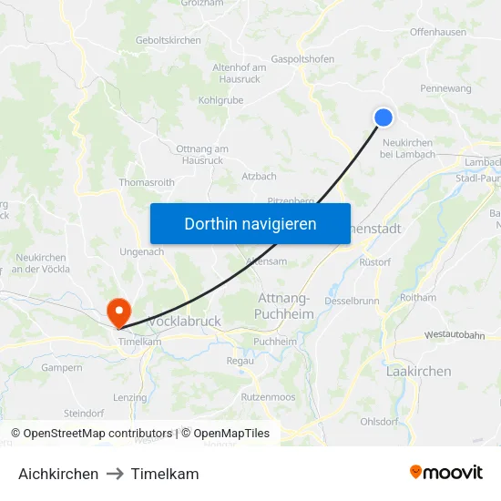 Aichkirchen to Timelkam map