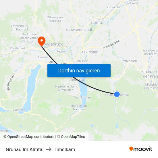 Grünau Im Almtal to Timelkam map