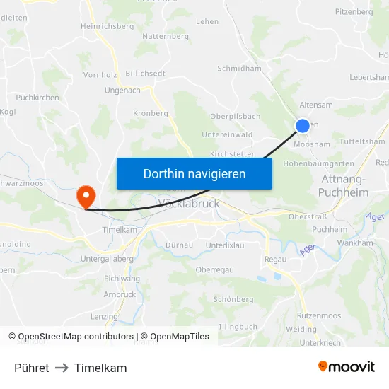 Pühret to Timelkam map