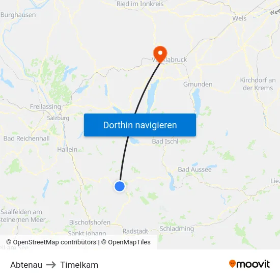 Abtenau to Timelkam map