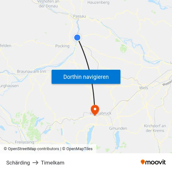 Schärding to Timelkam map