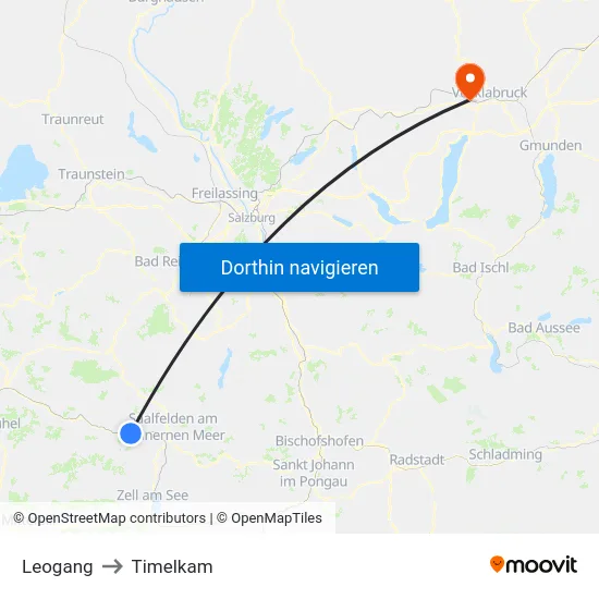 Leogang to Timelkam map