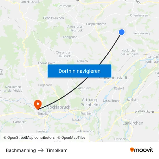 Bachmanning to Timelkam map