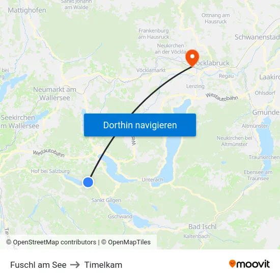 Fuschl am See to Timelkam map
