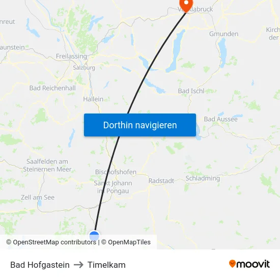 Bad Hofgastein to Timelkam map