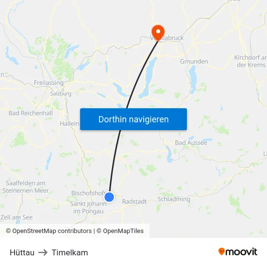 Hüttau to Timelkam map