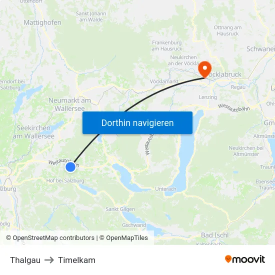Thalgau to Timelkam map