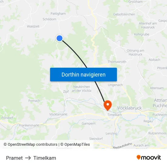 Pramet to Timelkam map