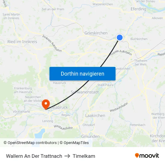 Wallern An Der Trattnach to Timelkam map