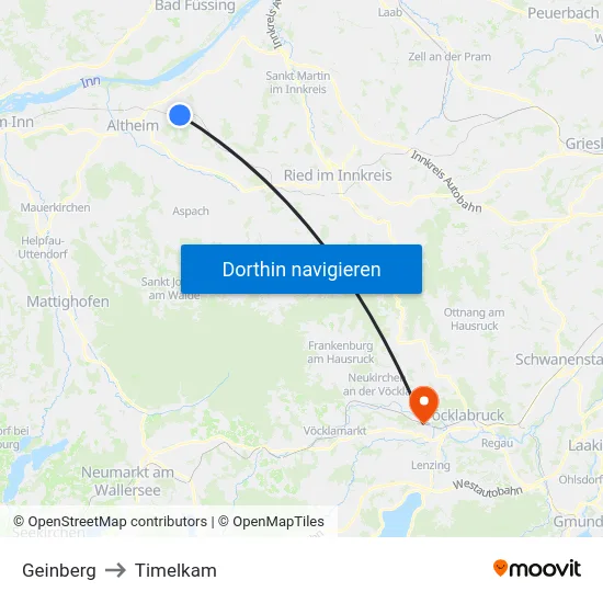 Geinberg to Timelkam map