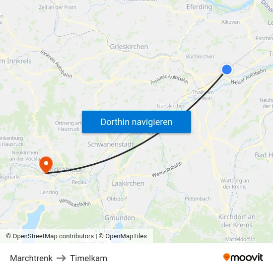 Marchtrenk to Timelkam map
