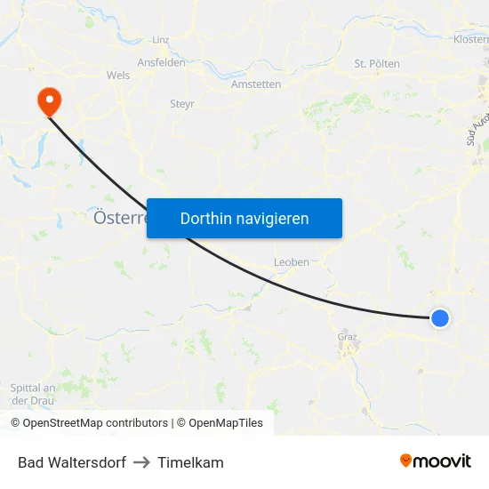 Bad Waltersdorf to Timelkam map