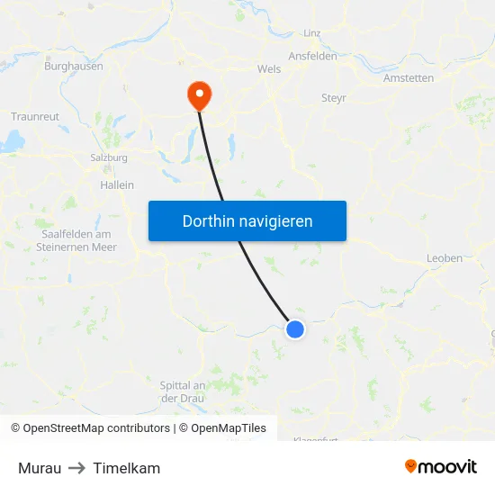 Murau to Timelkam map