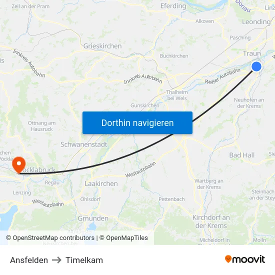 Ansfelden to Timelkam map