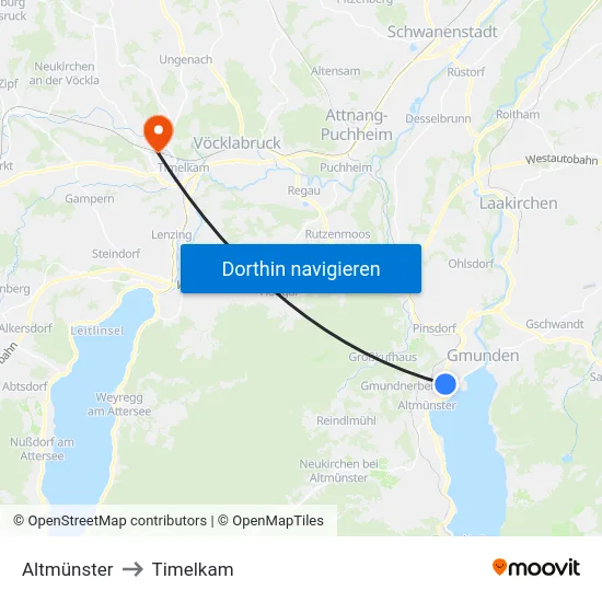 Altmünster to Timelkam map