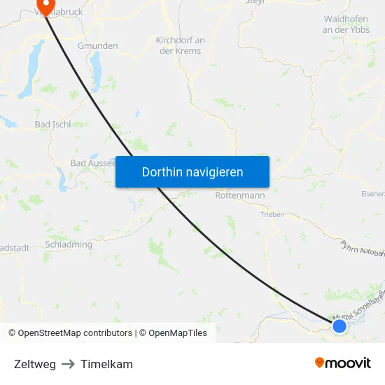 Zeltweg to Timelkam map